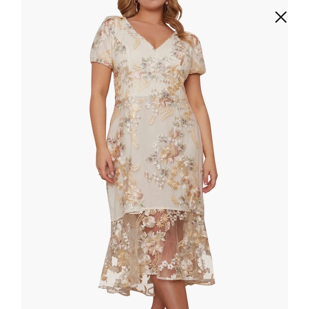 Chi Chi London Pastel Yellow Embroidered Tulle Midi‎ Dress Size 16 NWT